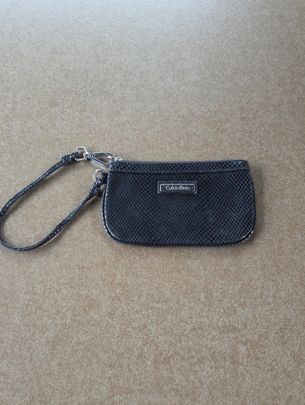 Calvin Klein Black Mini Wristlet with Textured Finish